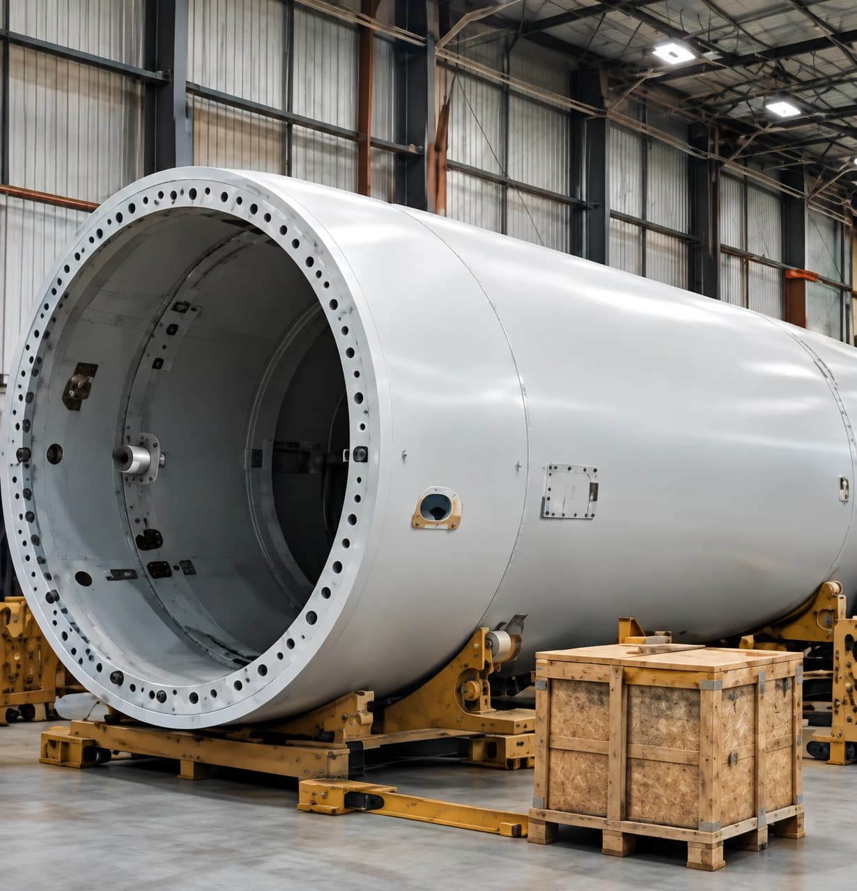 Componente de aerogerador em uma instalação industrial